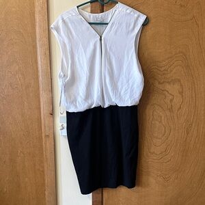 Guess Black and White Zip-Front Midi Dress